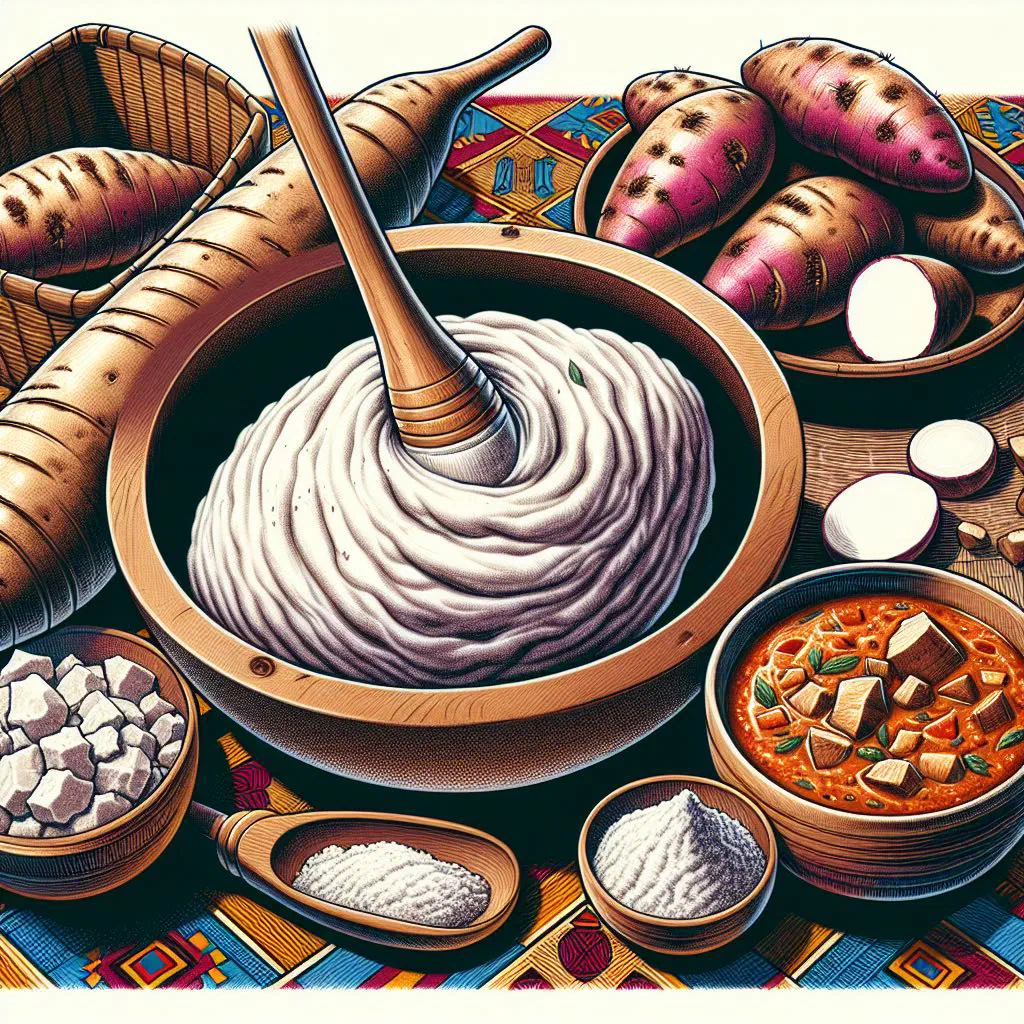 Smooth mound of pounded yam served on a plate ready for stew