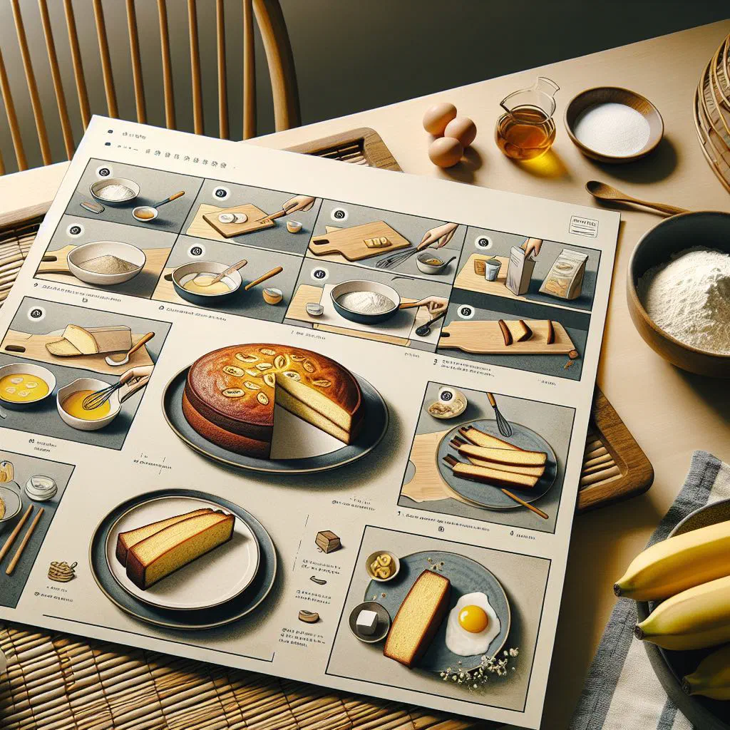 Sliced banana cake dusted with sugar on a wooden board