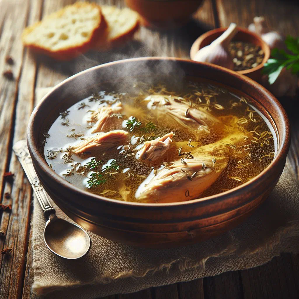 Bowl of Singaporean herbal chicken soup garnished with coriander