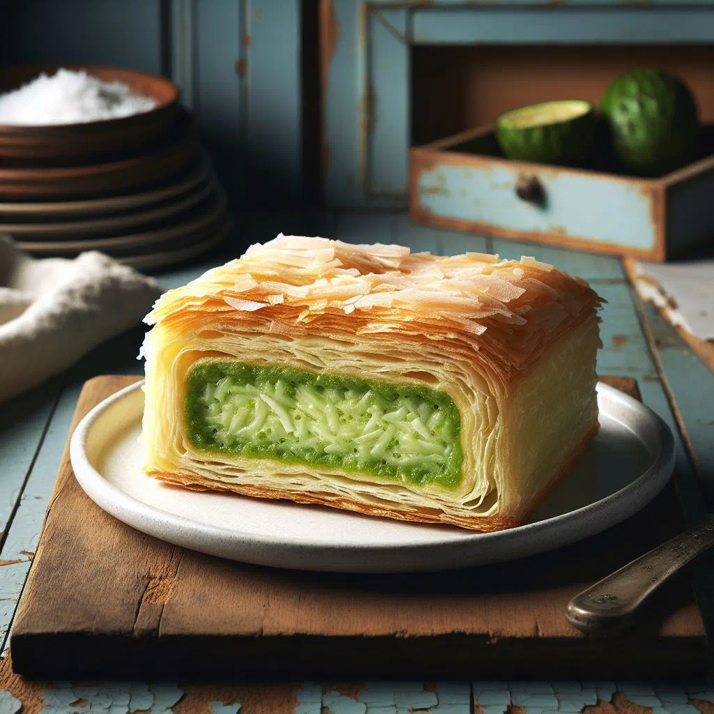 Folded Min Jiang Kueh pancake with a peanut filling on a plate