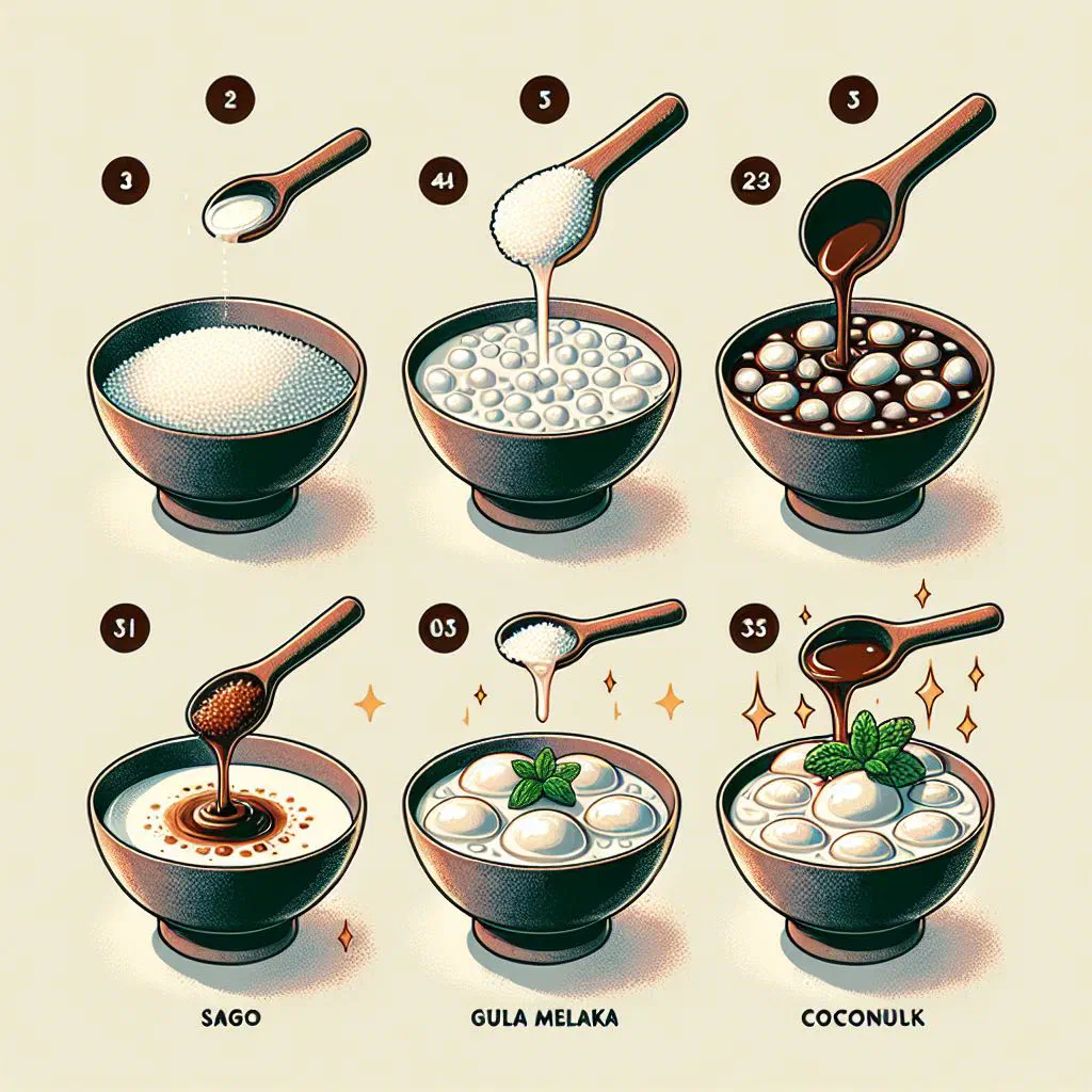 Chilled sago pearls topped with coconut milk and dark gula melaka syrup