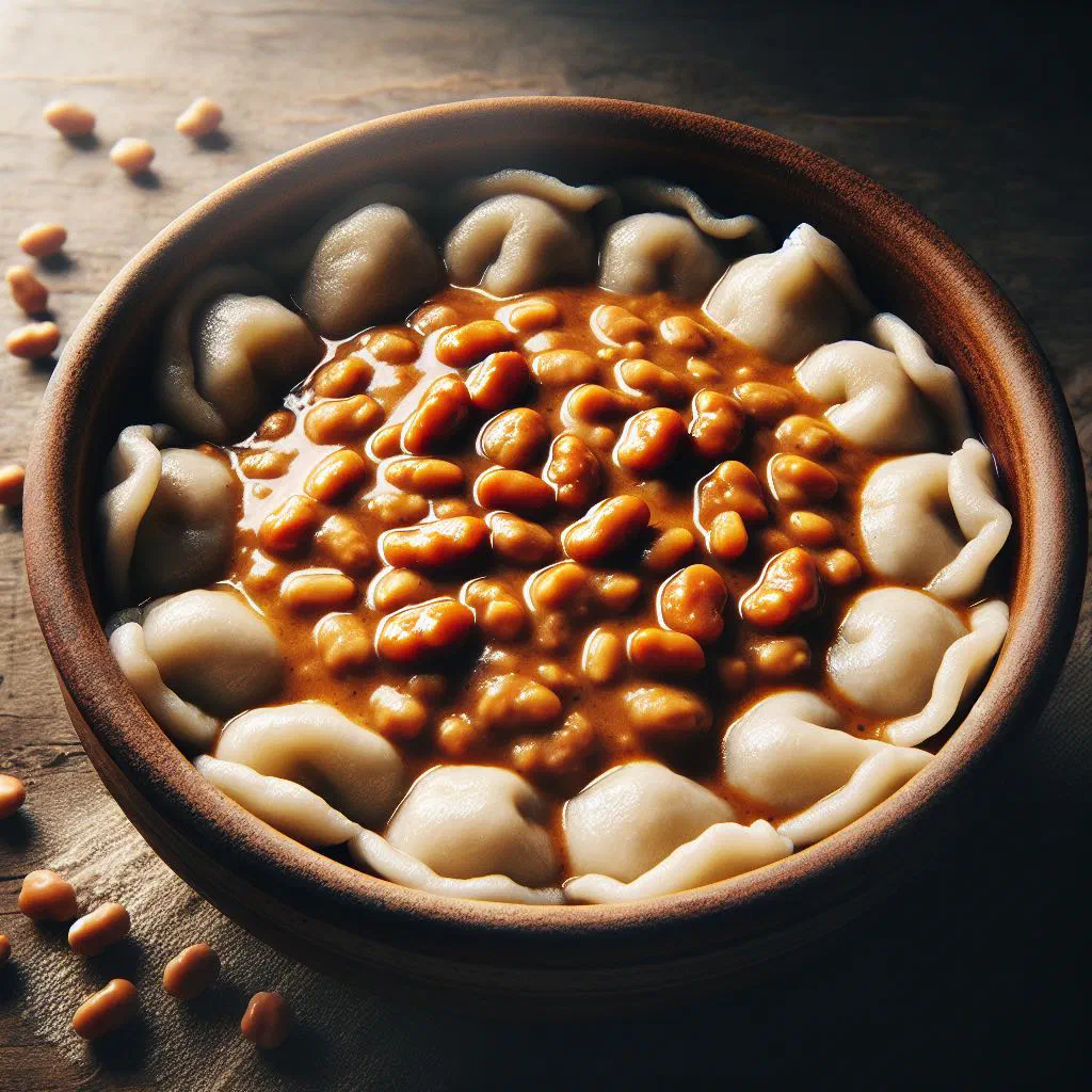 Bean halušky with potato dumplings, beans and crispy bacon