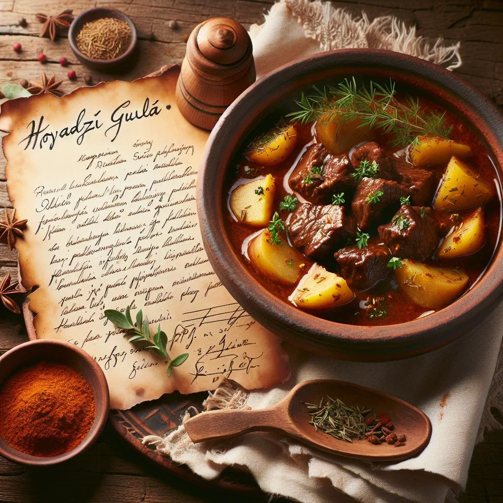 Slovak beef goulash with tender chunks of meat in a rich paprika and onion sauce