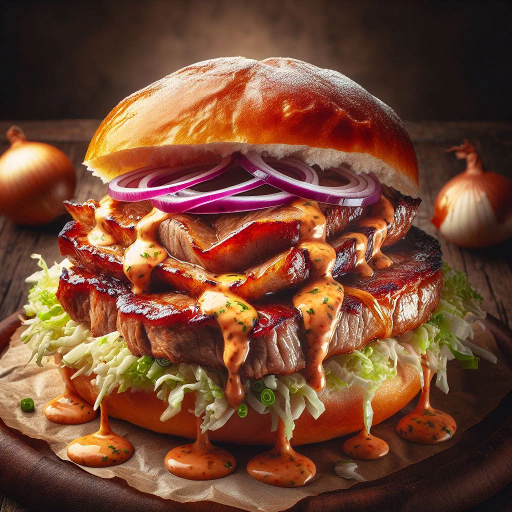 Grilled marinated pork slices served with fresh herbs and lime