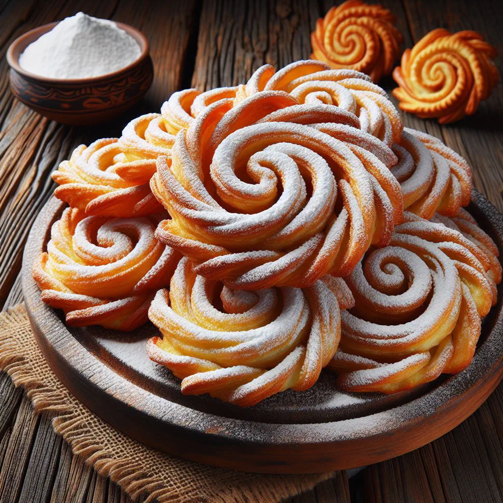 Golden filled Slovak doughnuts dusted with icing sugar