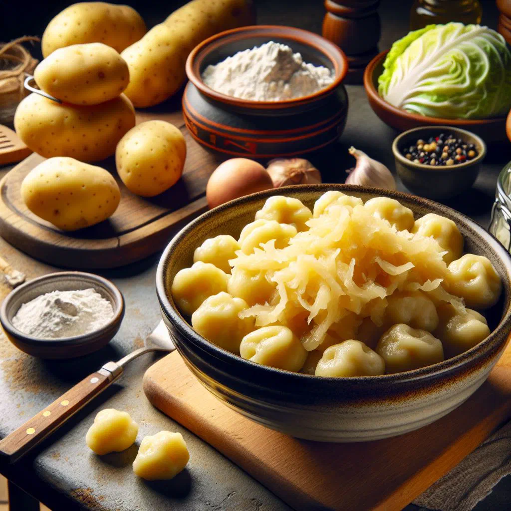 Soft potato dumplings served with sauerkraut and crispy smoked bacon