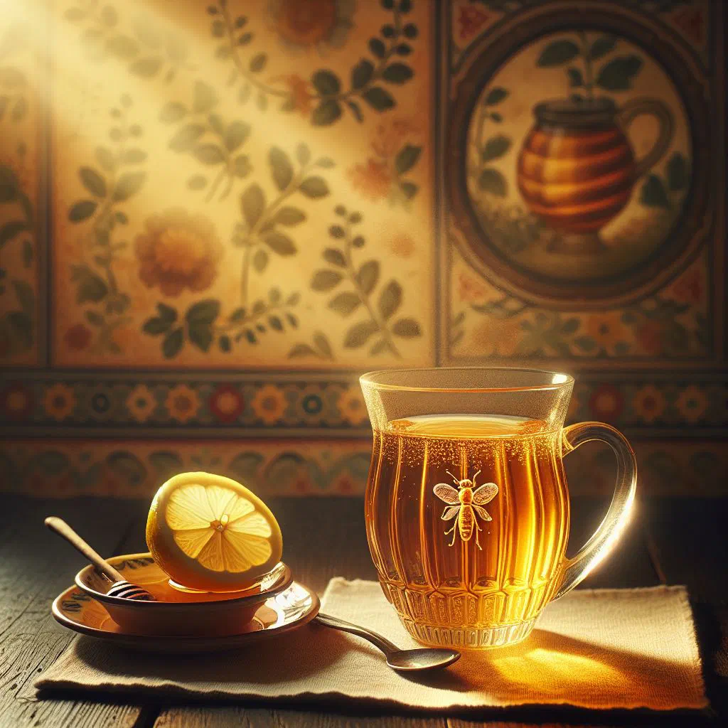 A steaming cup of Slovak honey punch with orange slices and cinnamon