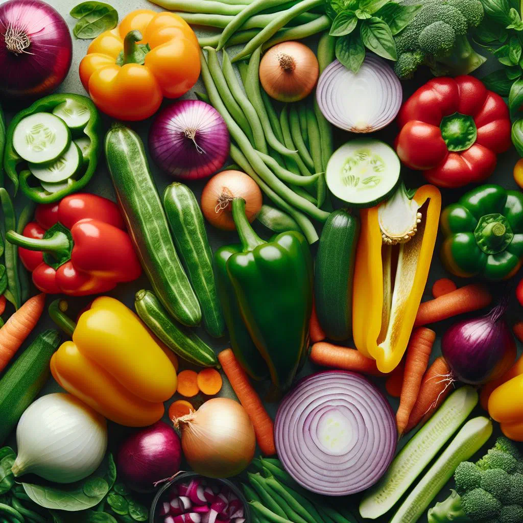 Colourful pan of mixed Slovak vegetables with carrots, courgette and peppers