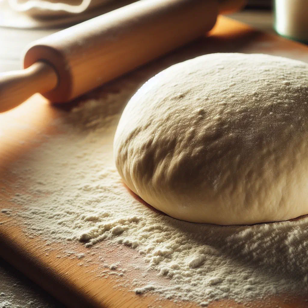 Freshly rolled Slovakian pizza dough dusted with flour