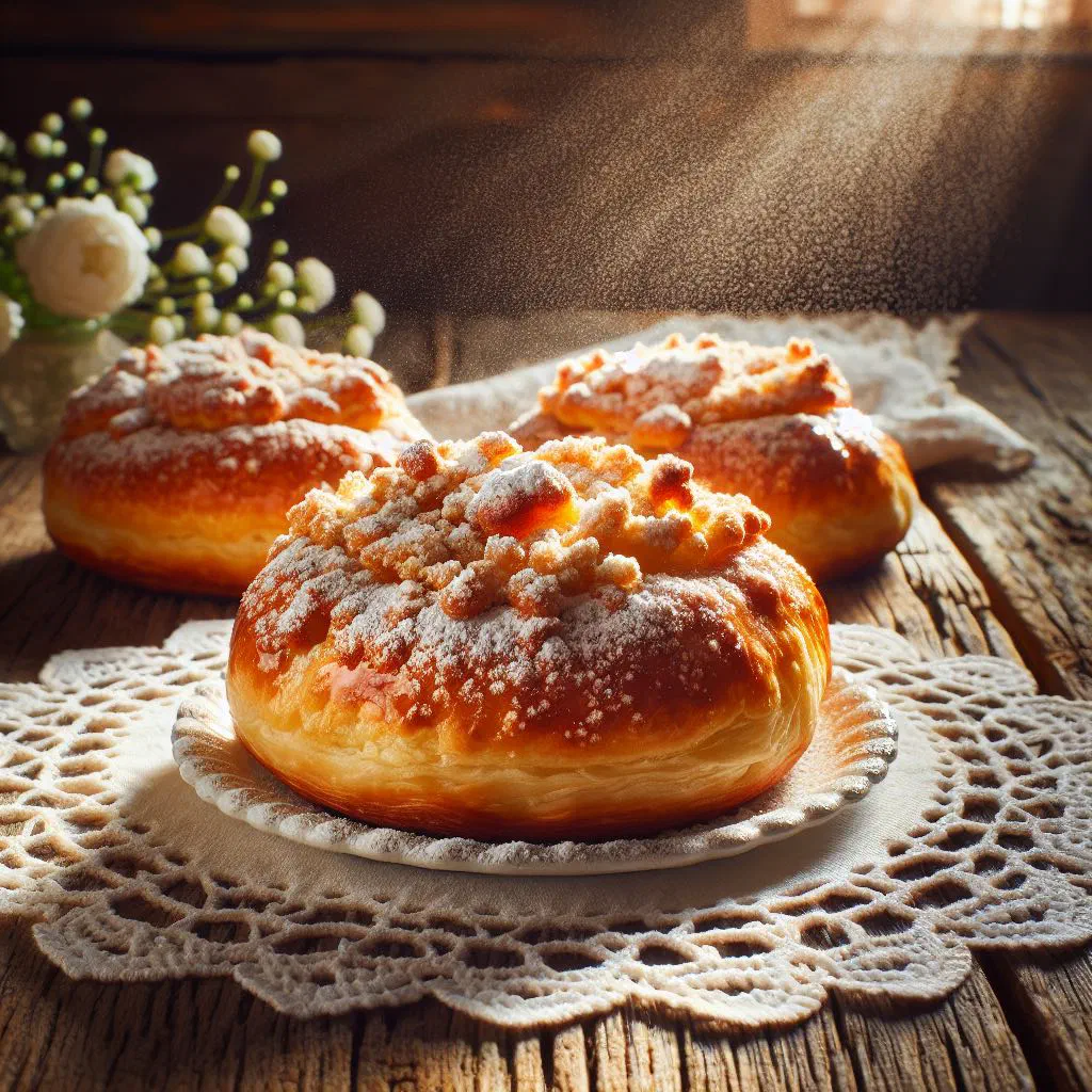 Small Slovakian quark pastries dusted with icing sugar