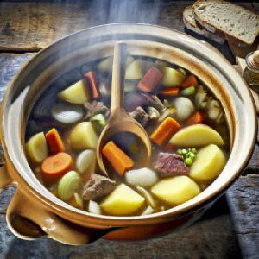 Bowl of Slovak smoked meat with potatoes and parsley