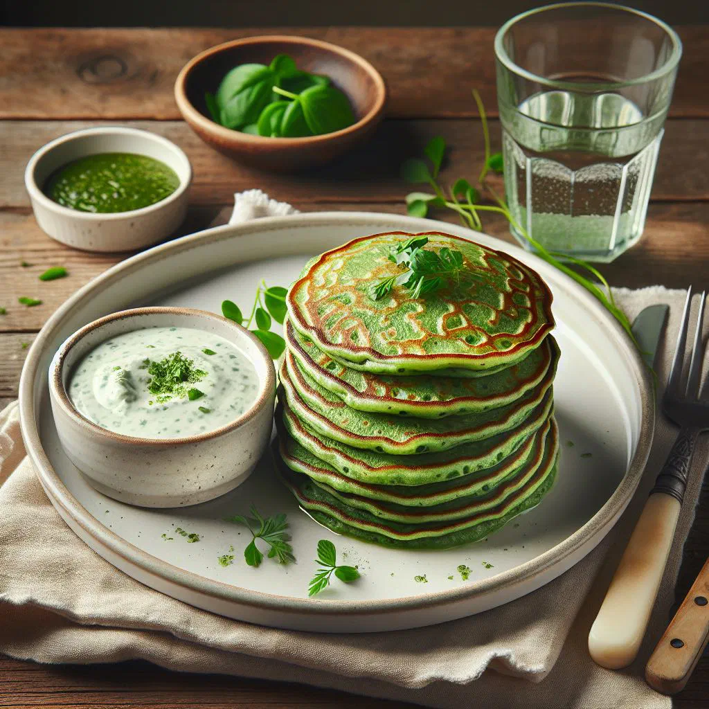 Golden vegetable pancakes served with a savoury dipping sauce