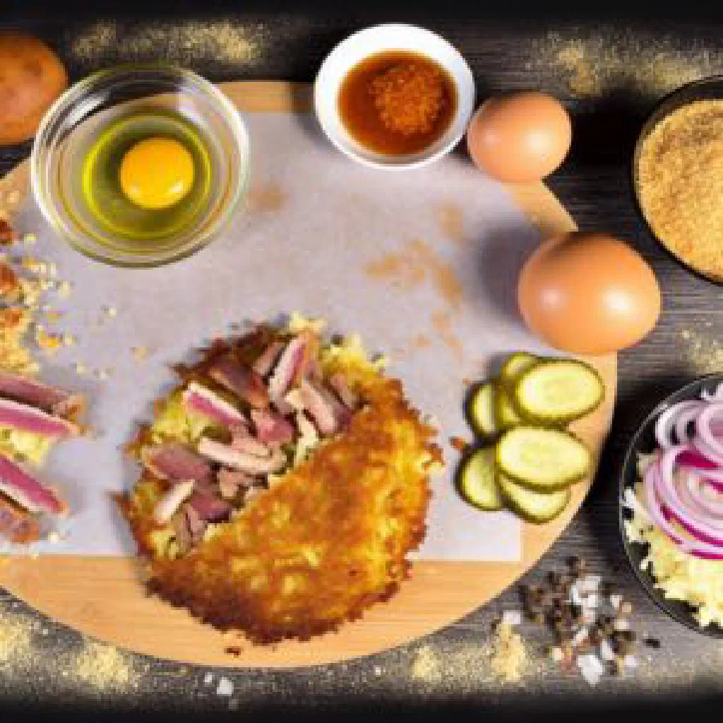 Golden Slovak zemiakový baba potato cake with bacon and onions