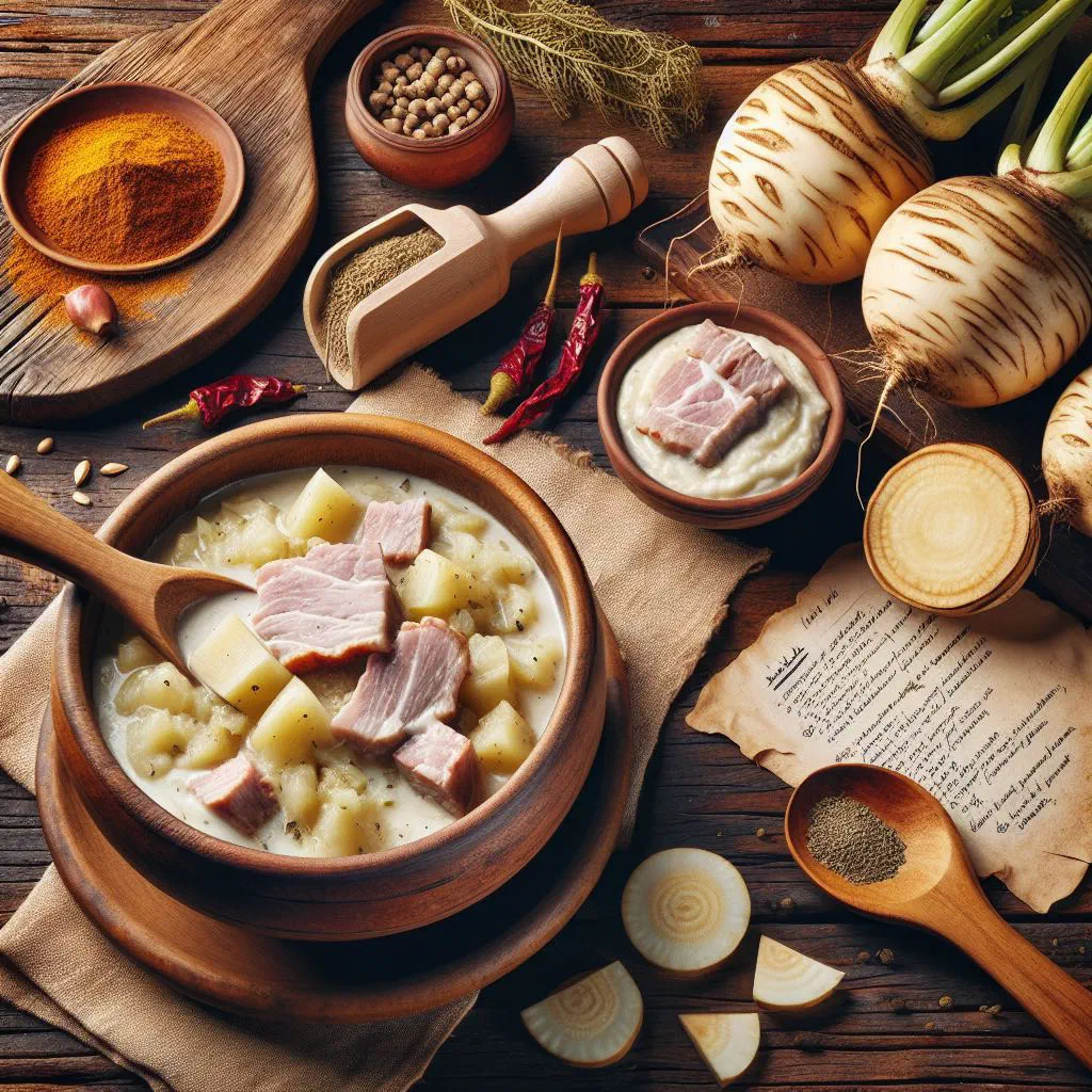 Bowl of bujta repa with tender pork and sour turnips