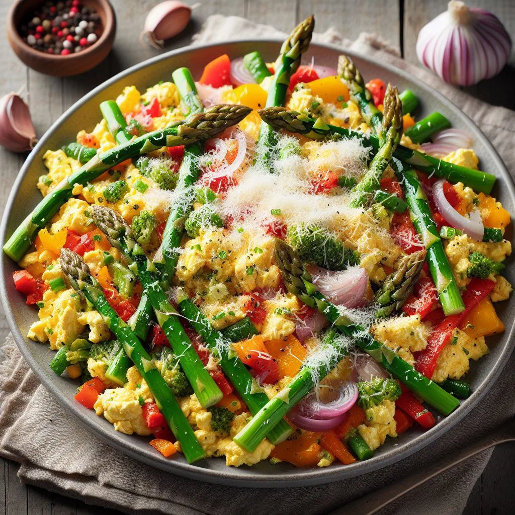 Slovenian fritaja omelette with peppers, tomatoes and fresh herbs in a pan