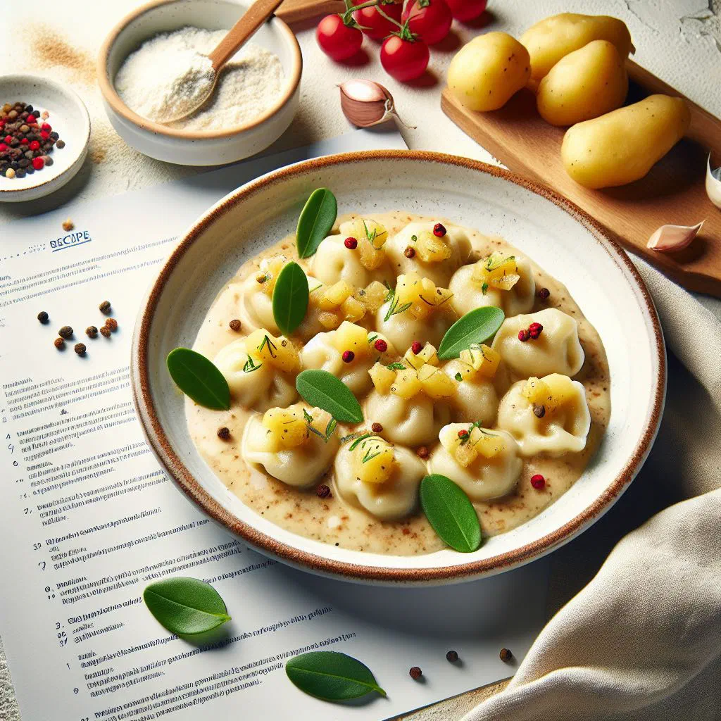 Idrijski žlikrofi potato dumplings served on a plate