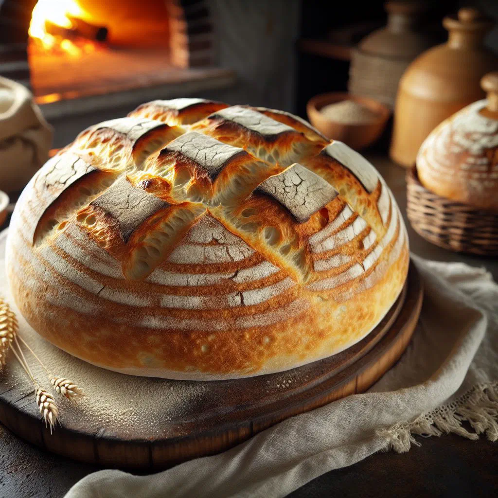 Rustic Slovenian wood-fired loaf with a golden, crackly crust