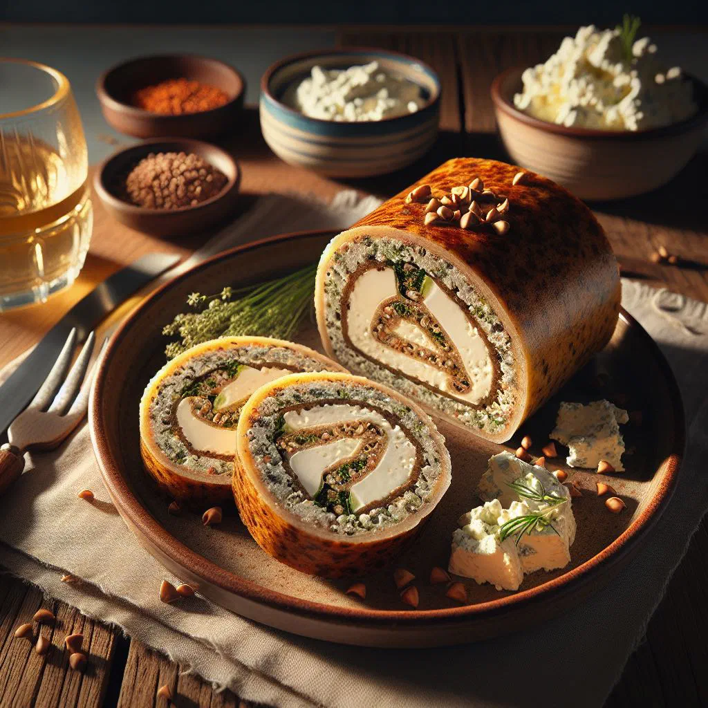 Slovenian štruklji rolls sliced and drizzled with melted butter