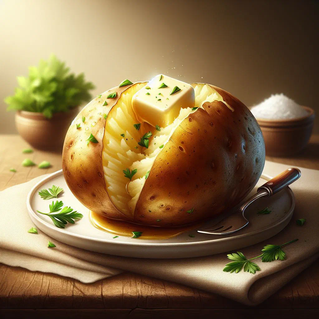 Buttered Slovenian potatoes with onions and fresh herbs in a rustic bowl