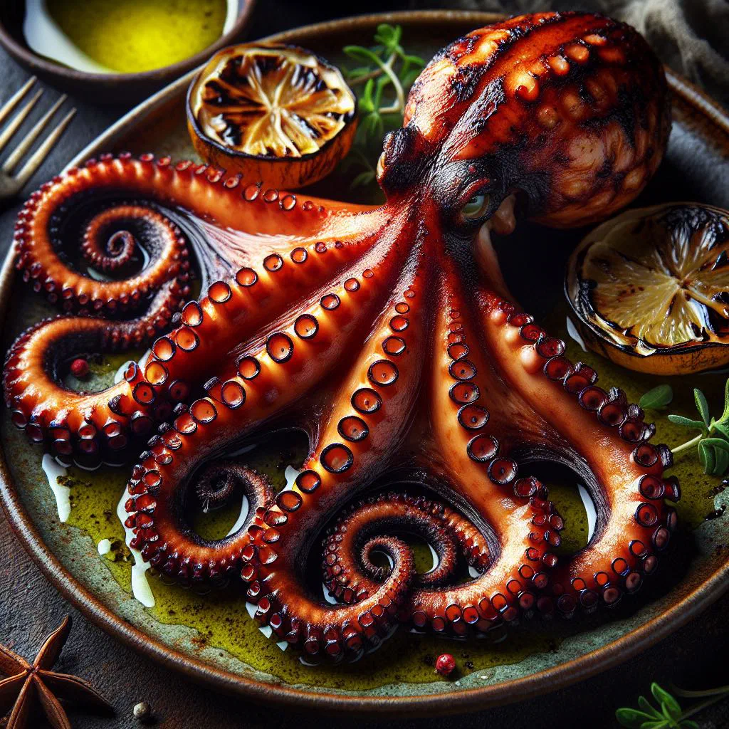 Charred octopus grilled with lemon and fresh herbs
