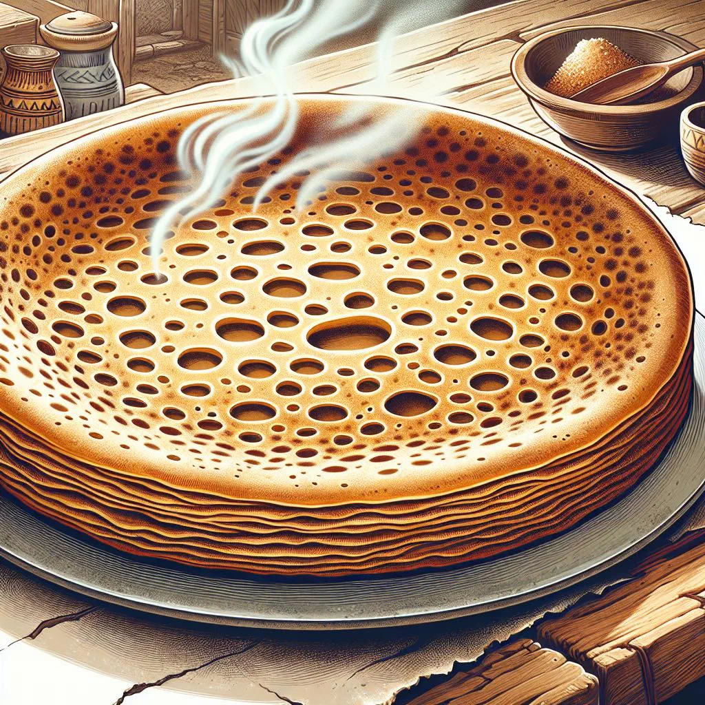 Stack of thin Somali canjeero flatbreads with a bubbly surface