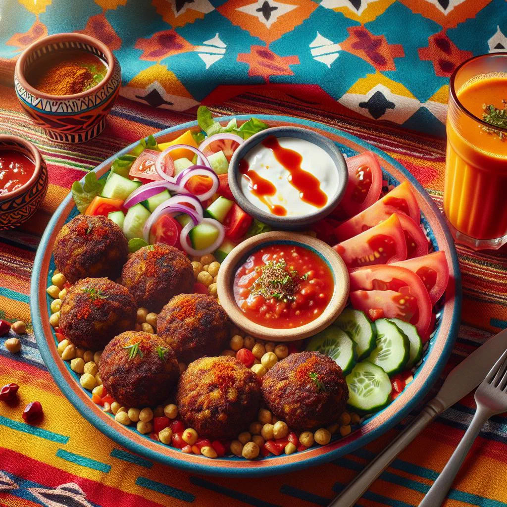 Golden fried Somali-style falafel balls with fresh salad and tahini sauce