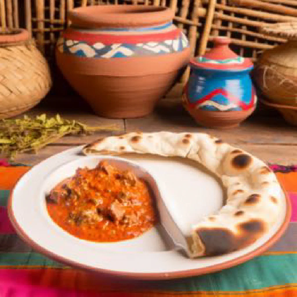 Somali lafaha with tender spiced meat, carrots and peppers in a bowl