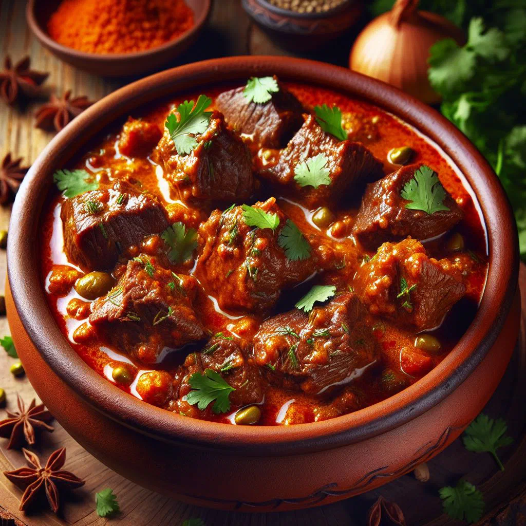 Somali beef curry in coconut sauce with potatoes and fresh coriander