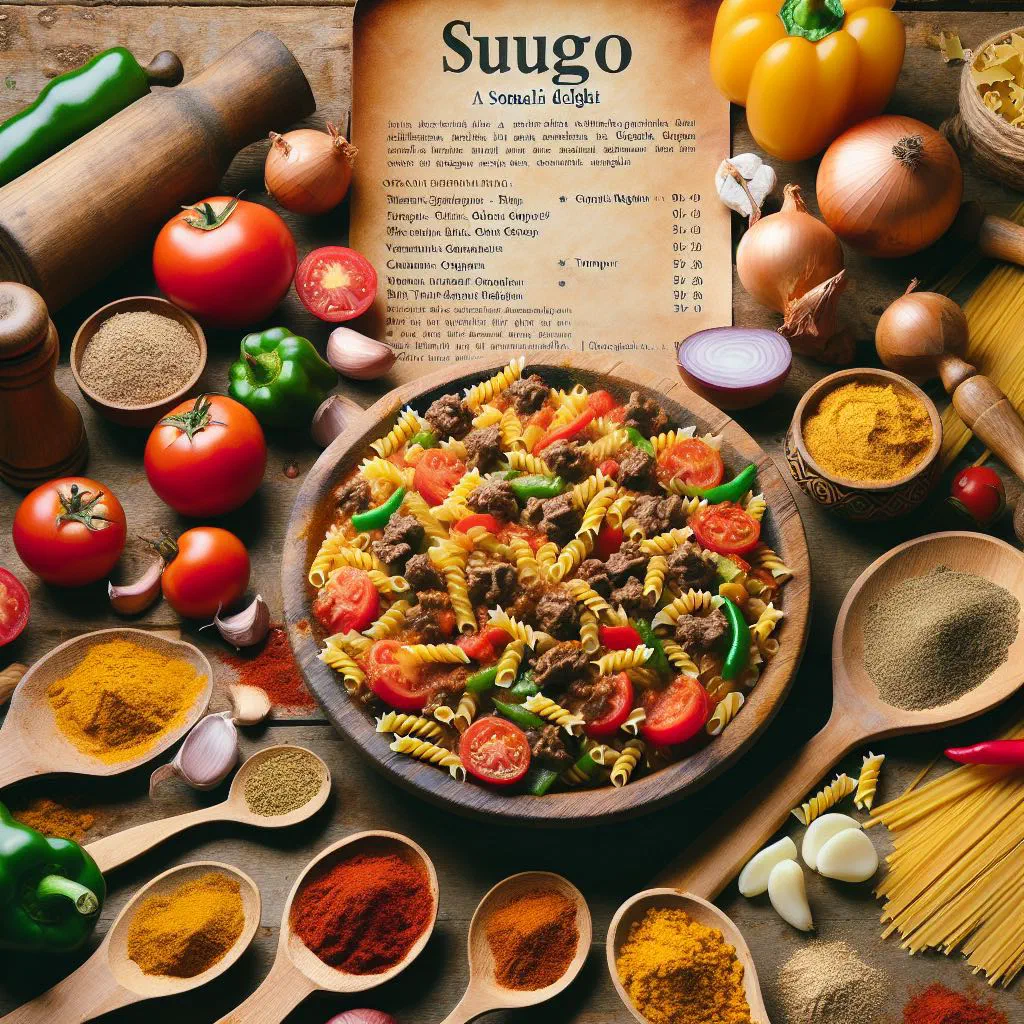 Somali suugo pasta in a rich tomato sauce with fresh herbs