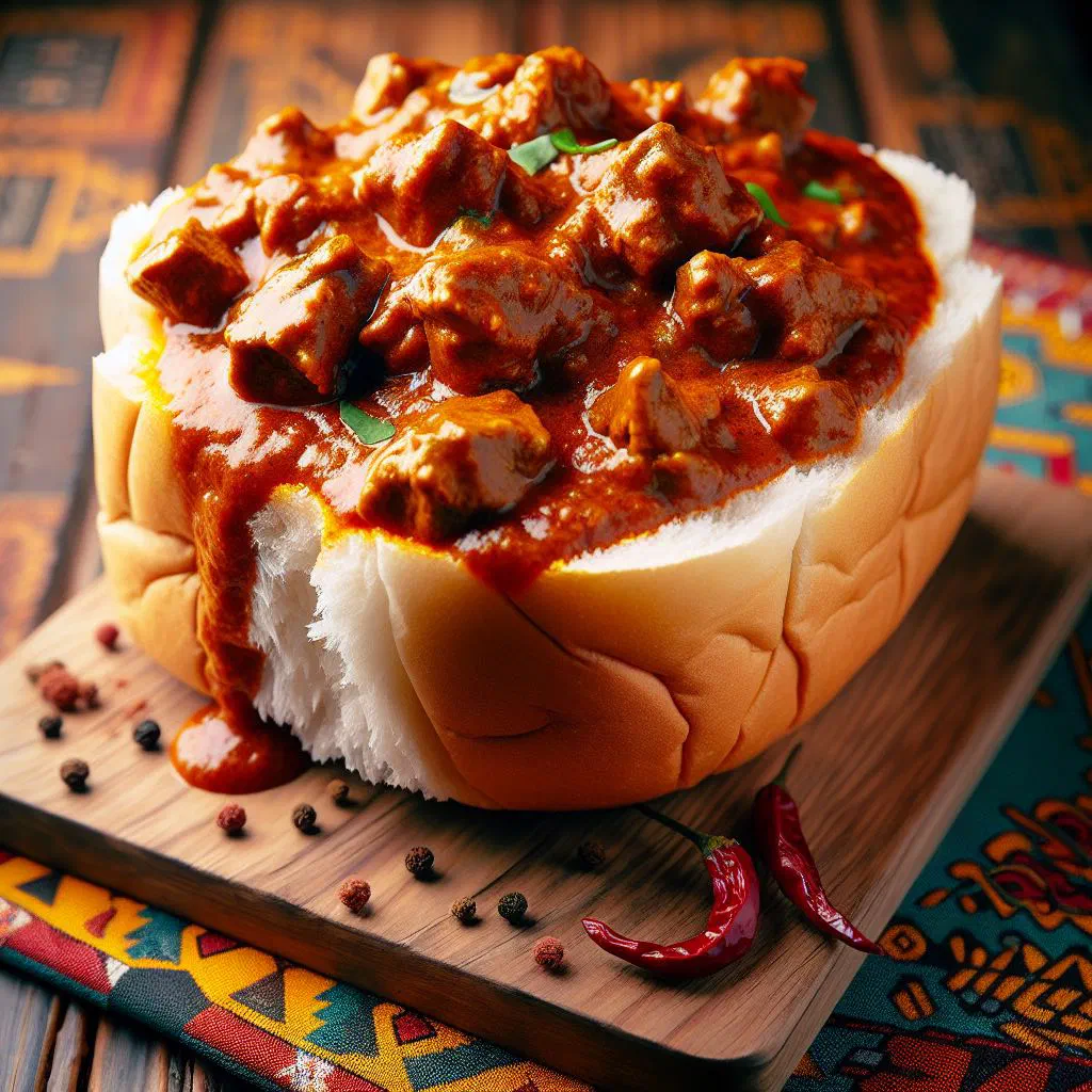 Bunny chow: a hollowed loaf filled with rich lamb curry and fresh coriander