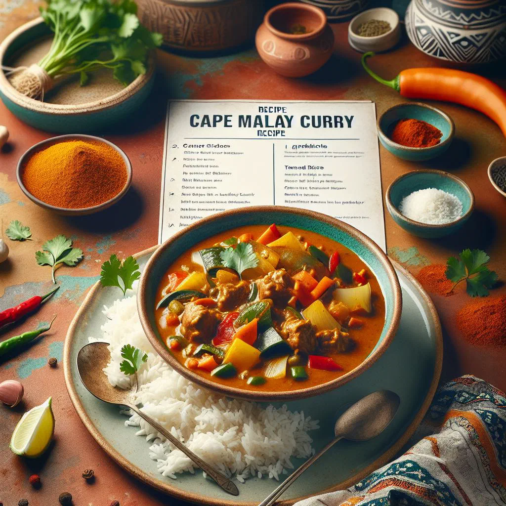 Cape Malay curry with tender meat in a spiced coconut sauce, garnished with fresh coriander