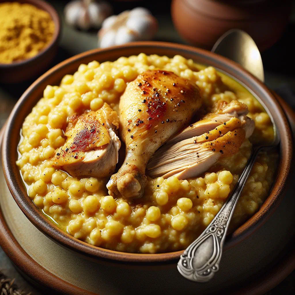 Creamy samp and chicken served in a bowl with a rich cream sauce