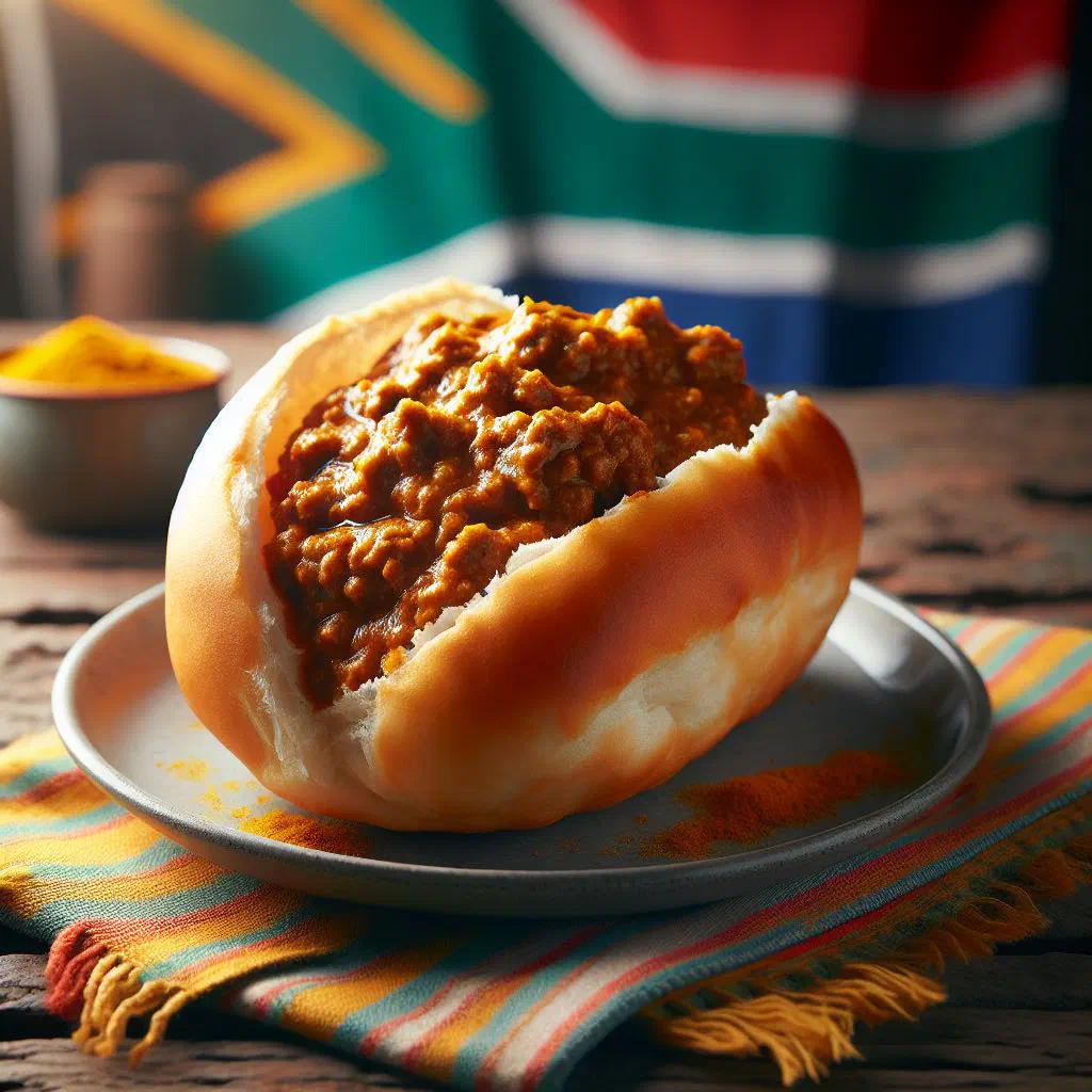 Golden deep-fried vetkoek filled with spiced curried mince