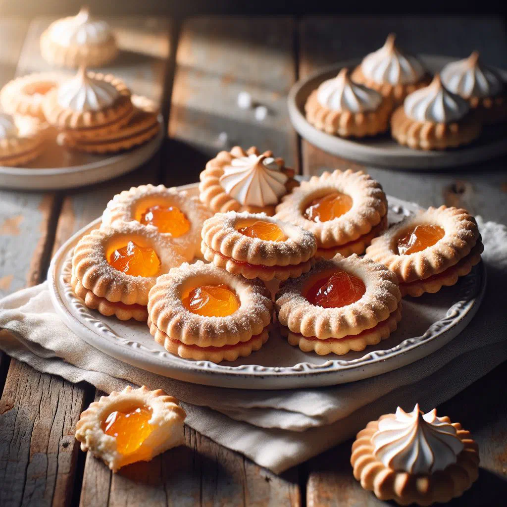 Coconut-coated Hertzoggie cookies stacked on a plate