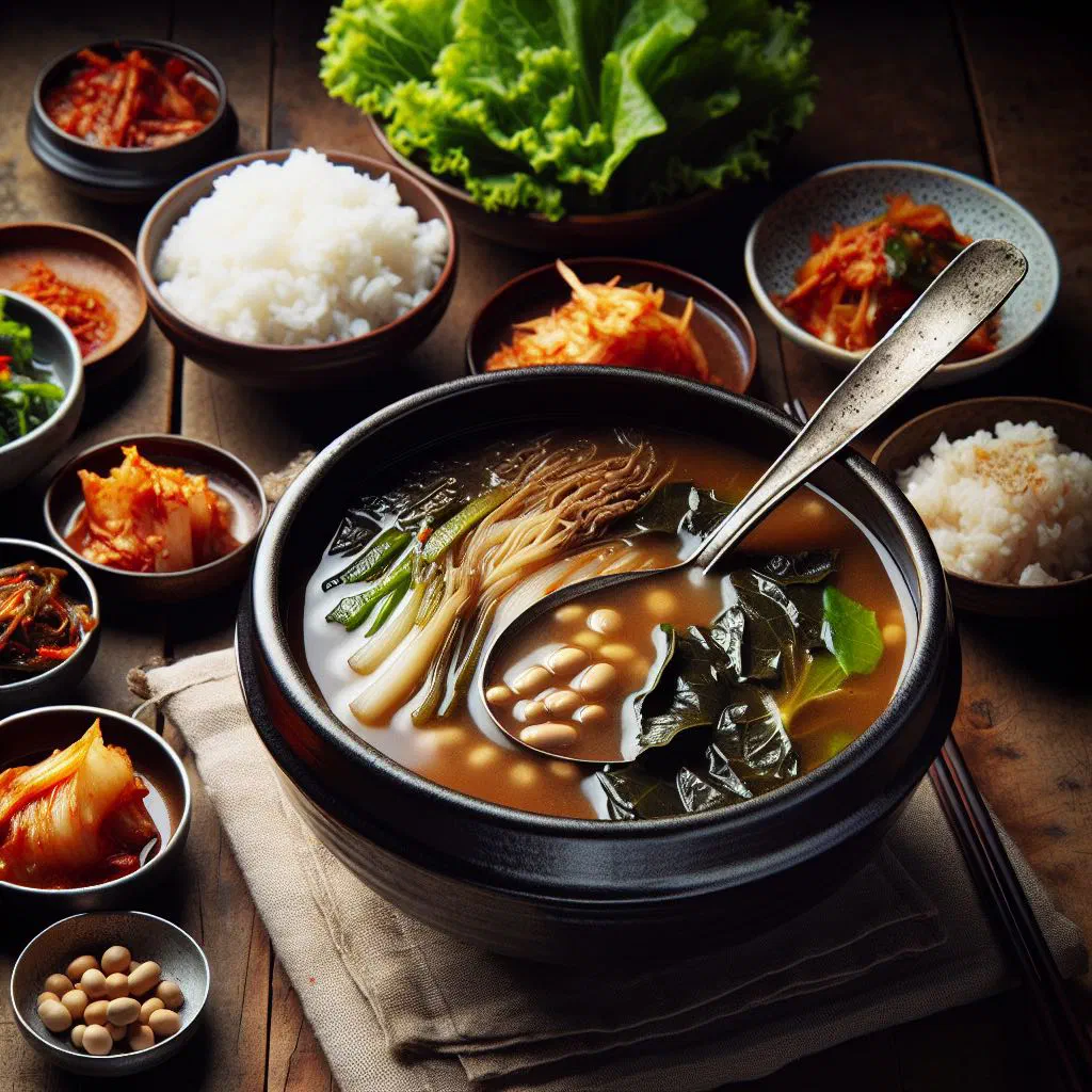 Bowl of bubbling cheonggukjang fermented soybean stew with spring onions