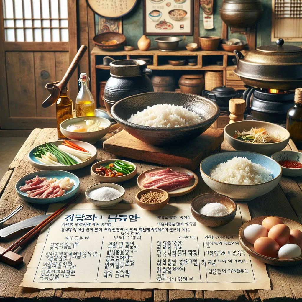 Bowl of creamy Korean rice porridge garnished with sesame and herbs