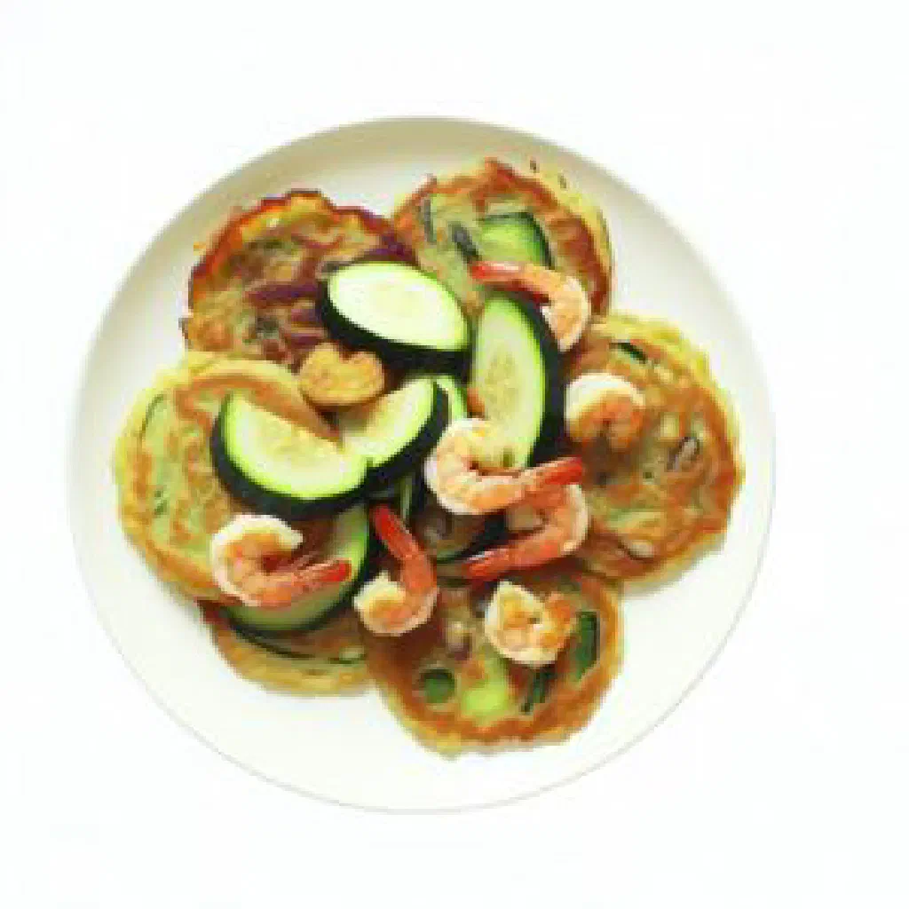 Assorted golden Korean savoury pancakes served with dipping sauce