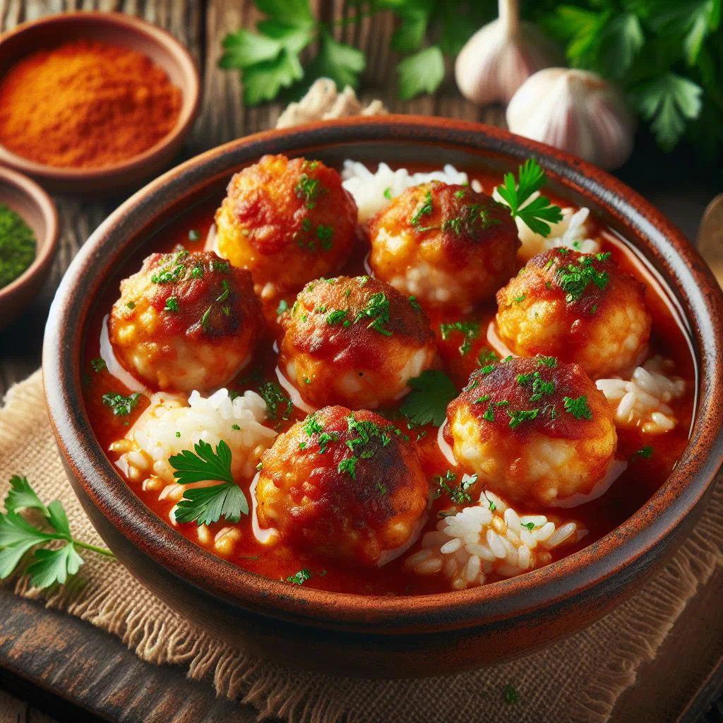 Golden-fried cod fish balls garnished with fresh parsley and lemon