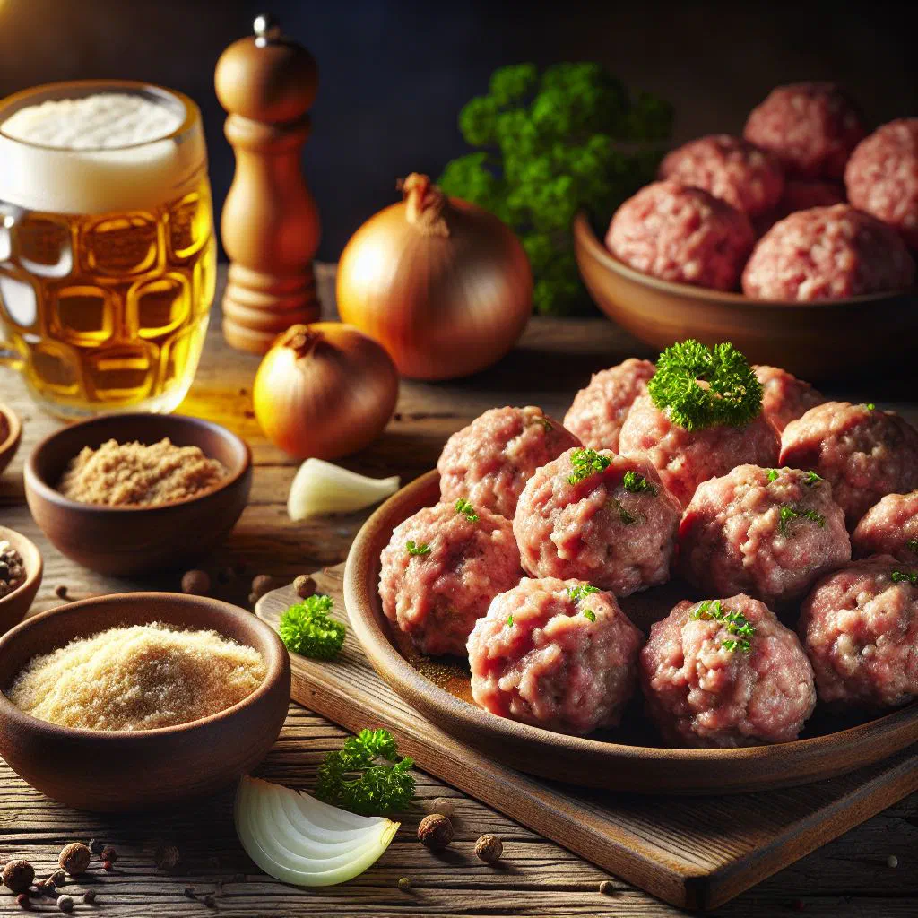 Spanish albóndigas meatballs simmered in tomato sauce with fresh parsley