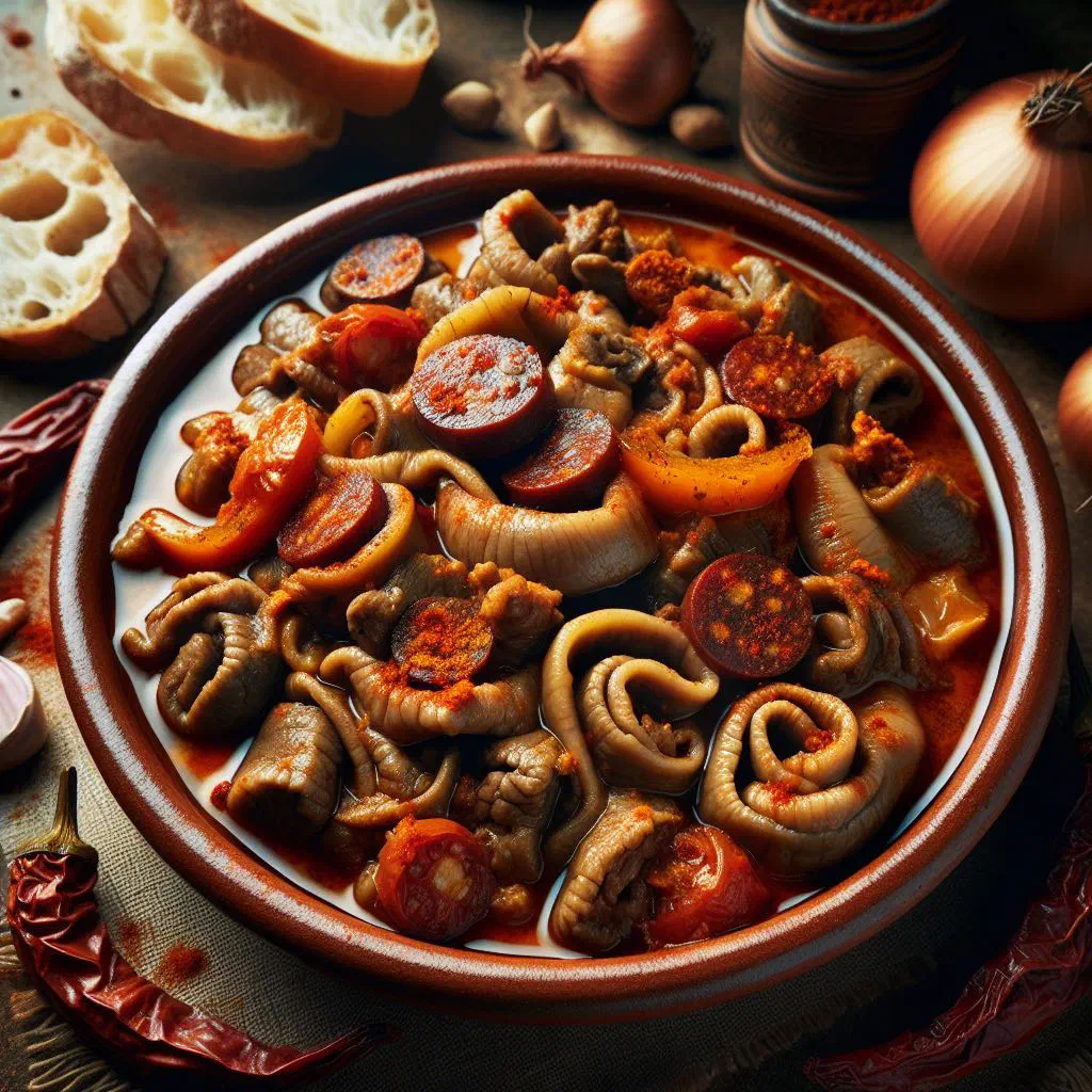 Callos Extremeños tripe stew in a rich tomato and paprika sauce