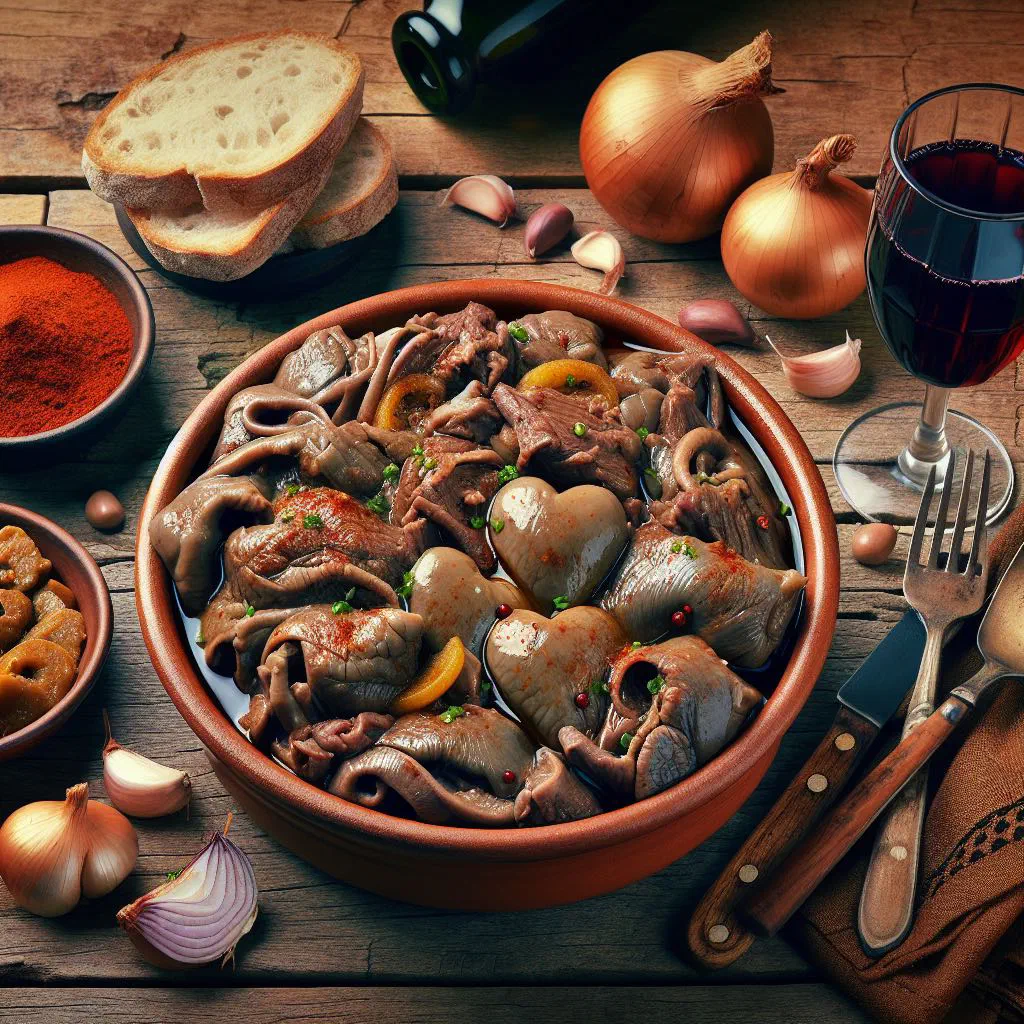 Hearty Spanish chanfaina of rice and spiced meat in a rustic bowl