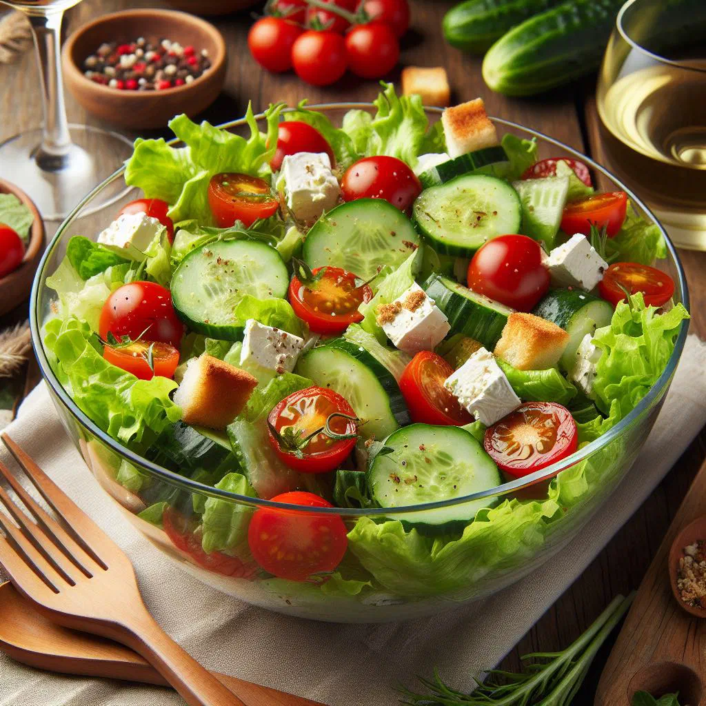 Colourful Spanish mixed salad with tomatoes, eggs, olives and tuna