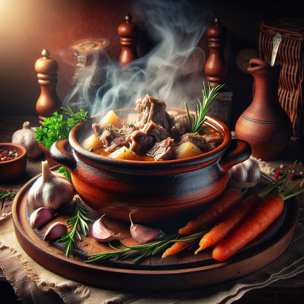 Spanish estofado de cordero lamb stew in a rich tomato sauce with peppers