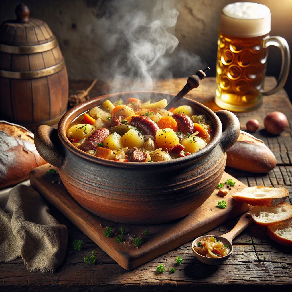 Spanish menestra de verduras vegetable stew with asparagus, green beans and carrots