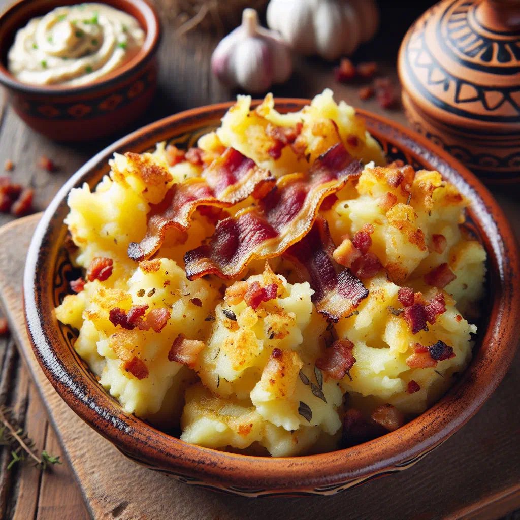 Creamy mashed potatoes with smoked paprika and crisp chorizo