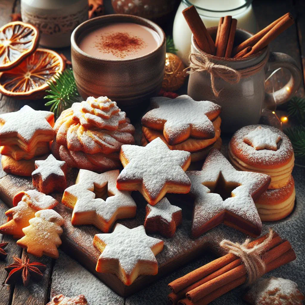 Crumbly Spanish polvorones dusted with icing sugar
