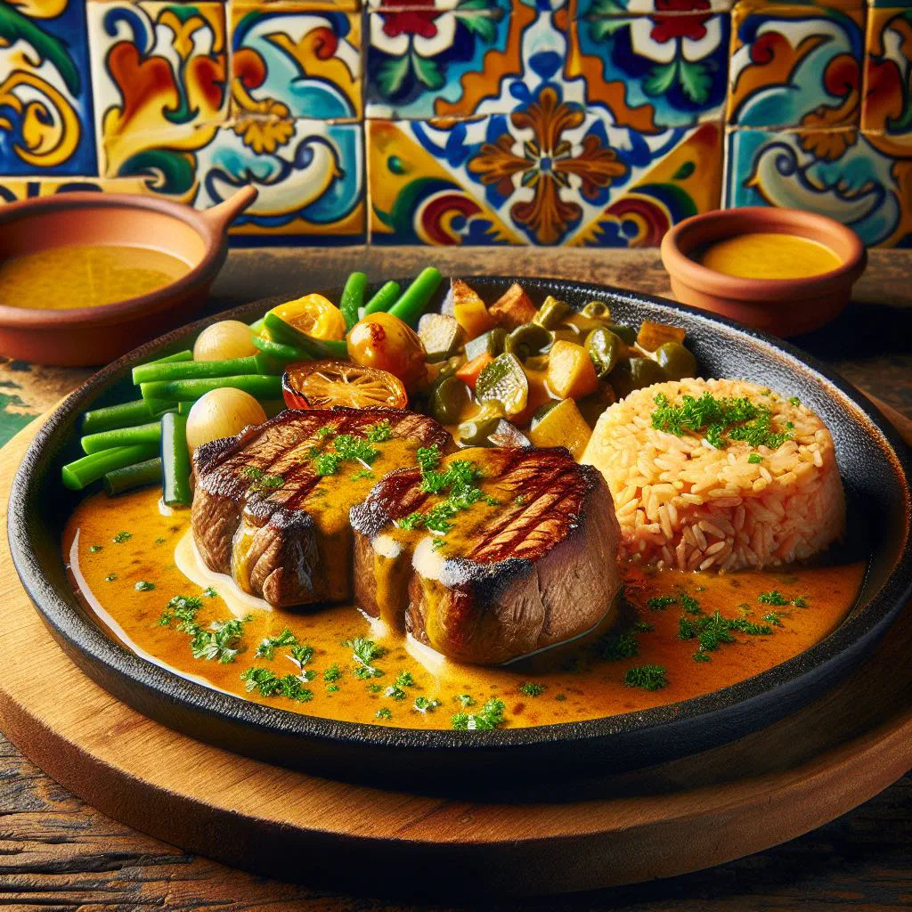 Sliced pork tenderloin medallions in a creamy mustard sauce garnished with parsley