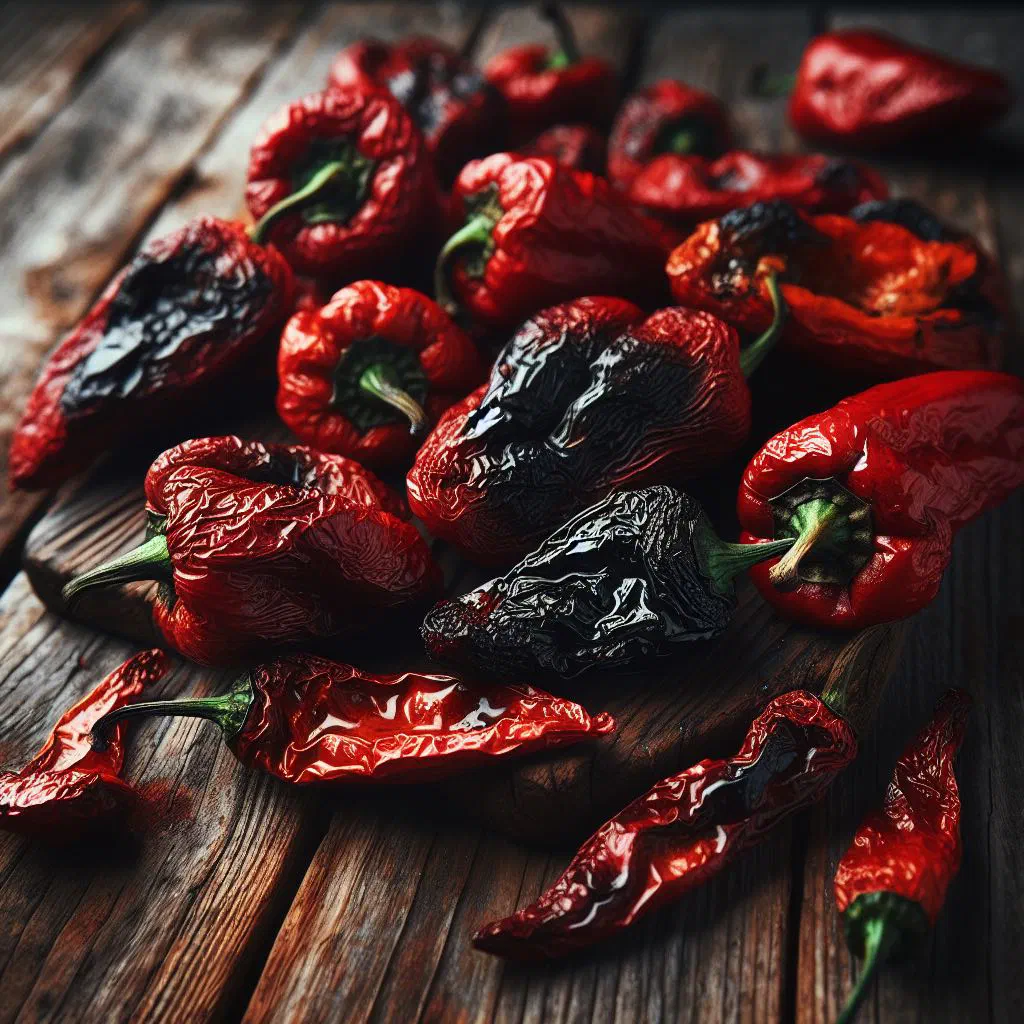 Roasted red and yellow pepper strips marinated in olive oil