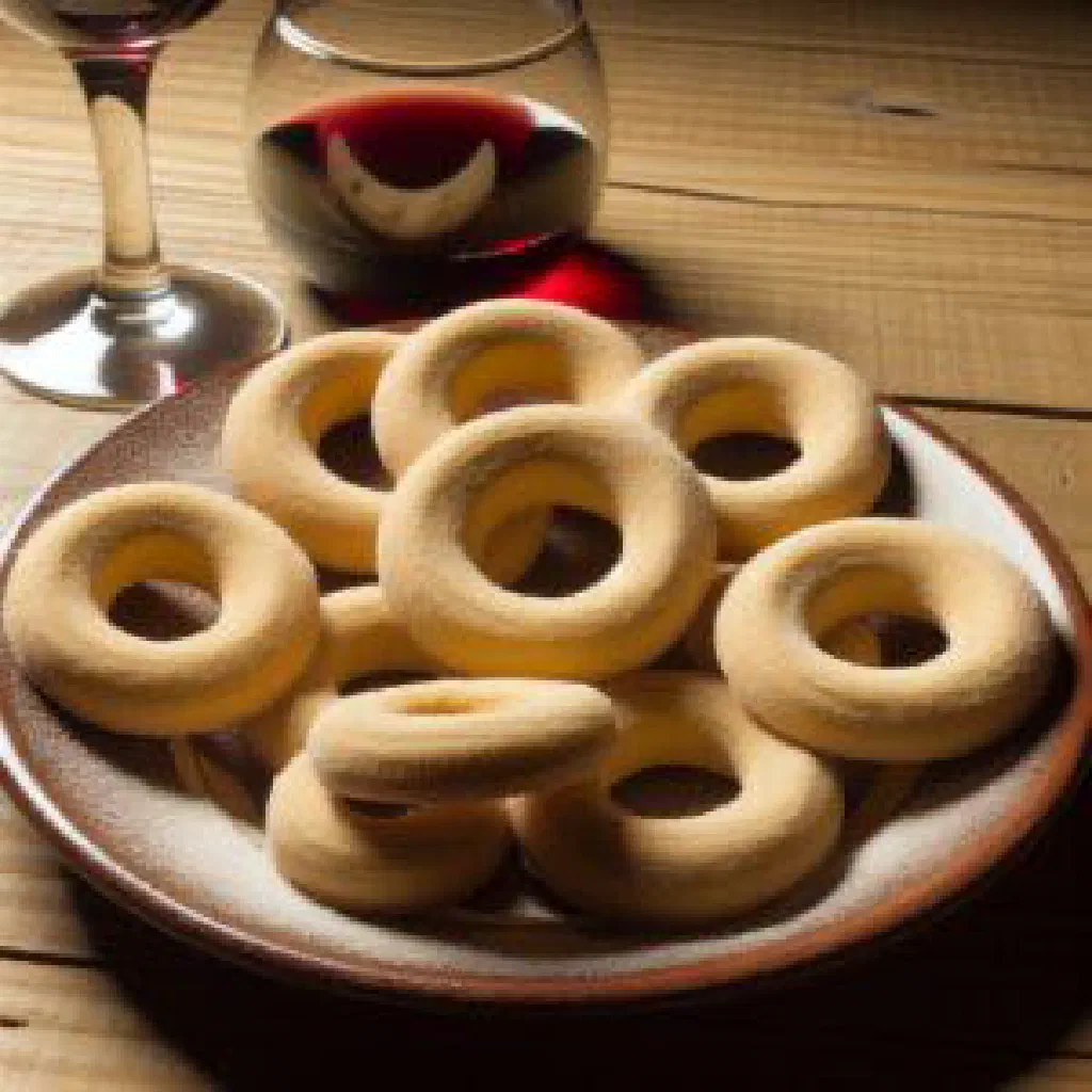 Roscos de vino wine rings dusted with icing sugar
