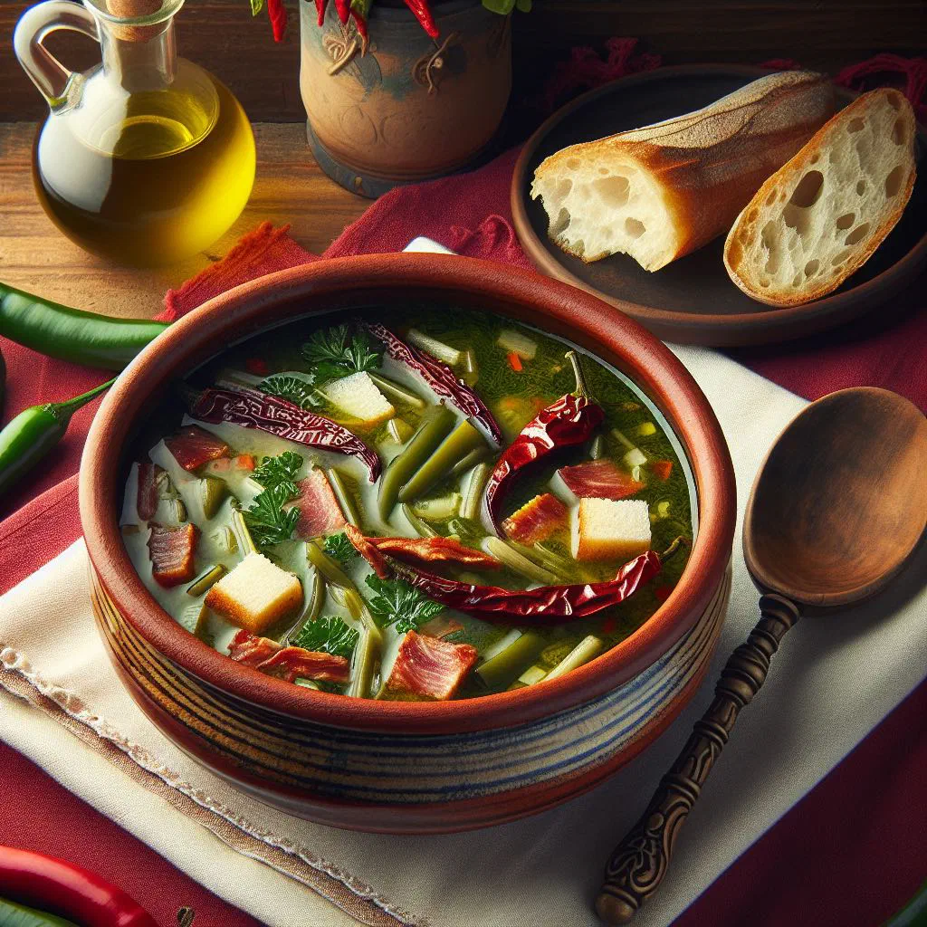 A bowl of sopas mallorquinas with vegetables and soaked country bread